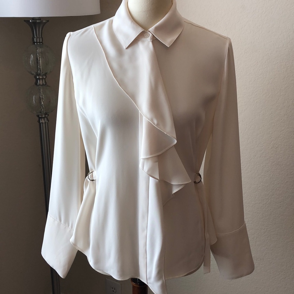CHICO’S Blk Label Cream Ruffle L/S Ladies Blouse